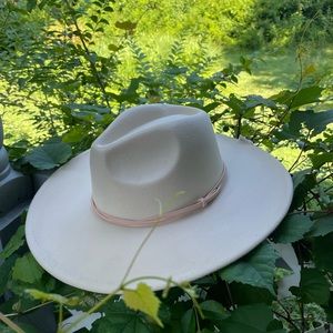 New Free People Leather Band French Vanilla Felt Hat white cowboy cowgirl wythe